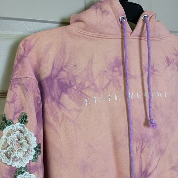Civil Regime Mens Hoodie Medium Pink Purple Embroidery Hooded Tie Dye Pullover - Picture 3 of 6